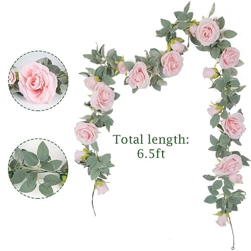 TELDRASSIL 4Pcs(26 FT) Artificial Rose Vine Fake Flower Garland Fake Silk Rose Hanging Vine for Wedding Party Background Arch Garden Background Decoration (Pink) - Pink thumbnail 2