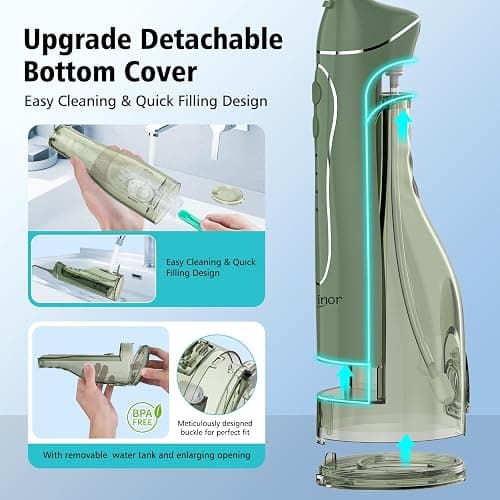 Leominor Water Dental Flosser Pick for Teeth, 300ML Portable Oral Irrigator Upgraded Tank Removable,IPX7 Waterproof, Rechargeable Travel Teeth Cleaner, Professional Electric Flossing Machine(O-Green) thumbnail 5