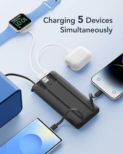 VRURC Portable Charger, Slim Power Bank Built-in 4 Cables, Travel Essential | Flight-Safe, 10000mAh USB C Battery Pack, LED Display Phone Charger 5 Outputs for iPhone 17/16/15, Samsung,Android-(1 Pack) thumbnail 3