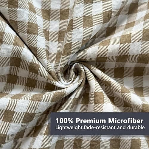 NSNLGSGC Tan Gingham Ruffle Twin Sheet Set, Taupe Soft Pre-Washed Microfiber Plaid Twin Bed Sheets, 3-Pieces Farmhouse Sheet Set with Deep Pocket thumbnail 5
