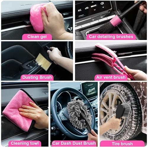 Viewsun Car Vacuum Cordless Rechargeable, 8000PA High Power Handheld Vacuum Cleaner with 17PCS Car Cleaning Kit, Pink Auto Accessories for Women Gift thumbnail 7