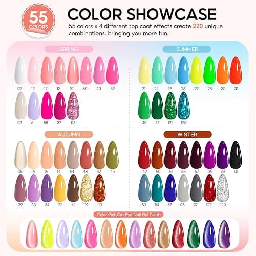 Peacecolor 83Pcs Gel Nail Polish Kit with U V Light and Drill, 56 Colors All Seasons Soak Off Gel Polish Set Cat Eye Gel with Matte/Glossy Glitter Base Top Coat Manicure Nail Kit Gifts for Women Girls thumbnail 2