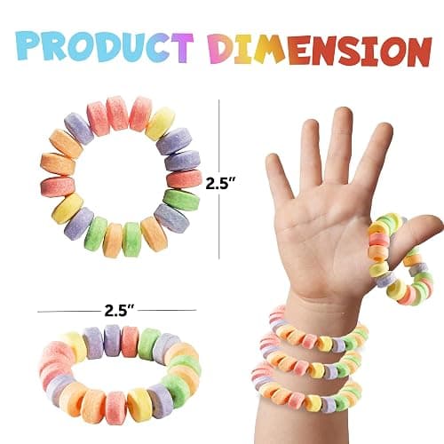 36-pack Bulk Candy Bracelets For Kids 2.5 Inch - Individually Wrapped - Stretchable Edible Colorful Fruit Flavor Rainbow Bracelets For Birthday Party Favors Supplies & Goodie Bags, Halloween Candy thumbnail 2