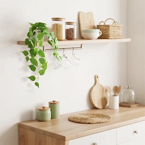 Mkono Fake Hanging Plants with Ceramic Pot, 25" Artificial Plants for Home Decor Indoor Faux Green Leaf Plant with Modern White Planter for Desk Shelf Bathroom Decoration (Pothos) (Green) thumbnail 2
