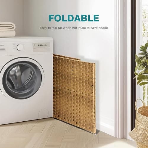DUMOS Wicker Laundry Basket with Lid, 110L Woven Laundry Hamper with Handles, Foldable Rattan Clothes Hamper with Removable Liner & Sturdy Steel Frame, Goose Yellow thumbnail 8