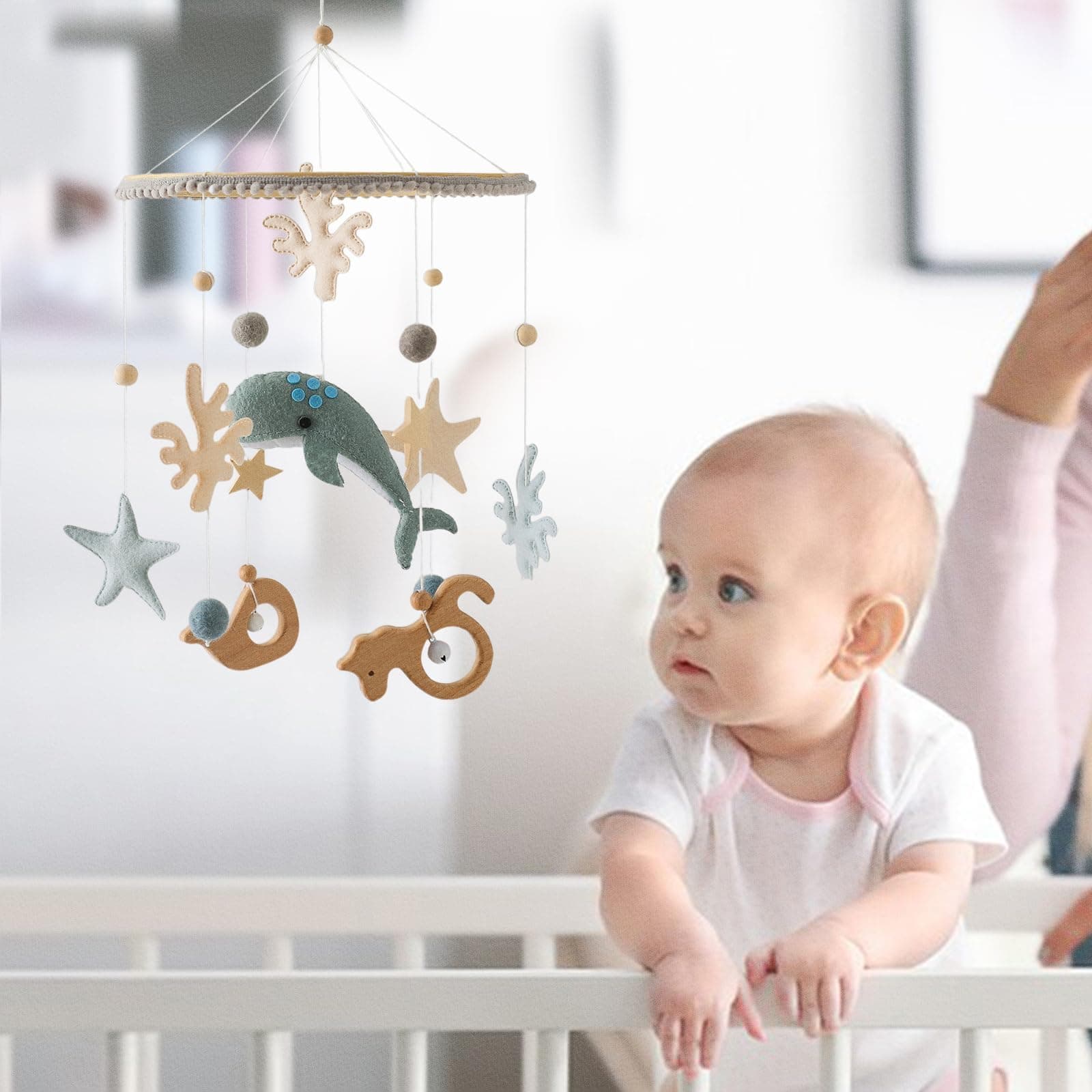 IEATFO Baby Mobile for Crib丨Baby Nursery Mobiles丨Handmade Felt Ocean Animal Mobile for Crib Baby Boys and Girls丨Woodland Nursery Decor for Infant Bedroom Hanging丨 Gender Neutral Baby Stuff(Ocean) thumbnail 6