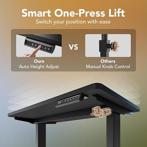 HUANUO 48" x 24" Electric Standing Desk Adjustable Height, 4 Memory Height Settings, Headphone Hook, Cable Manager, Sit Stand Up Desk for Home Office & Computer Workstation, Black thumbnail 6