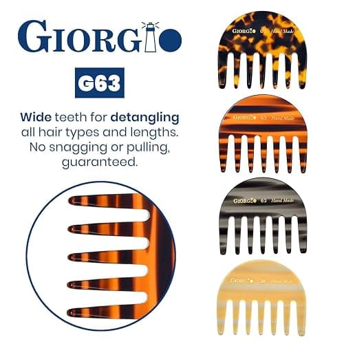 Giorgio G63 Graphite Detangling Comb for Women - Wide Tooth, Pocket and Travel Size for Thick Hair, Wet or Dry Everyday hair care. Handmade, Saw-Cut, and Polished Wide Tooth comb for women. thumbnail 4