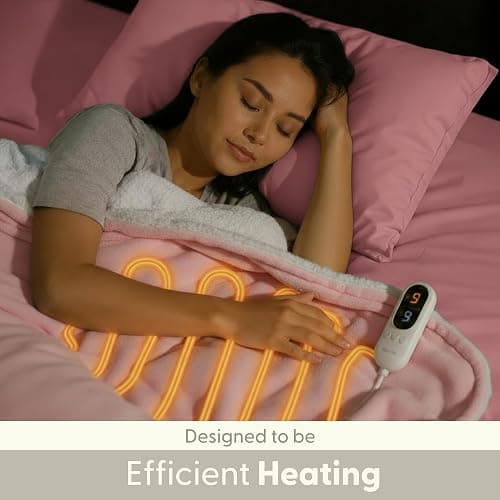 KEPLIN Large Electric Heated Throw Blanket - Electric Heated Blanket Throw for Bedspread 9 Heat Settings & Timer, Machine Washable Fleece Wool Duvet with 1 Year Warranty - Blush/Cream Sherpa thumbnail 5