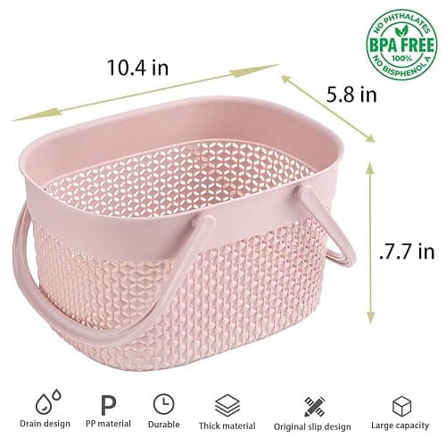 rejomiik Portable Shower Caddy Basket, Plastic Organizer Storage Tote with Handles Toiletry Bag Bin Box for Bathroom, College Dorm Room Essentials, Kitchen, Camp, Gym, Pink thumbnail 3