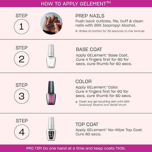 OPI GELement LED Cure Gel Nail Polish System DIY Salon Quality Assorted Colors, Base & Top Coat LED Curing Lamp Starter Kit + Prep Supplies Sold Separately Vegan Soak Off Removal thumbnail 5