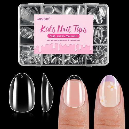 Misssix Extra Short Almond Kid Nail Tips, 360Pcs Soft Gel Nail Tips, Children Clear Press On Nails for Kids, Full Cover Fake Nail For Girls Home DIY Salon 12 Size - Image 1