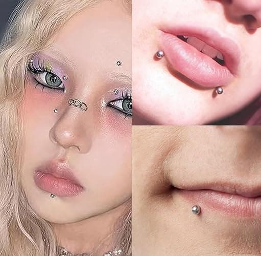 QWALIT Fake Nose Ring Fake Lip Piercing Fake Lip Ring Fake Nose Ring Hoop Fake Snake Bites Fake Lip Piercings Faux Lip Rings Fake Nose Piercing Clip on Nose Ring Spring thumbnail 7