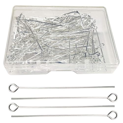 200Pcs Eye Pin Open Eye Pins Head Pins for DIY Jewelry Making 1.6inch/40mm (Silver) - Silver - Image 1