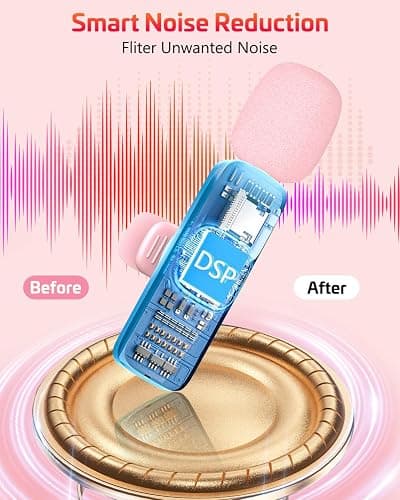 HONGJIEYUAN Pink Wireless Lavalier Microphone for iPhone & Android - Mini Clip-On Mic with Noise Cancellation, 65ft Range, 8H Battery, USB-C/Lightning - for TikTok, YouTube, Podcast, Live Streaming thumbnail 2