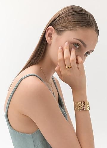 WOWORAMA Hammered Chunky Cuff Bracelets for Women Vintage Boho Wide Bangle Bracelets Irregular Statement Bracelet Thick Arm Cuff Gold Silver Bracelet thumbnail 8