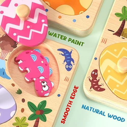 Zeoddler Wooden Puzzles for Toddlers, 8 Pcs Dinosaur Matching Egg Puzzle, Montessori Toys for Boy Girl Easter Birthday Gifts, Preschool Learning Activities & Educational Toys for Boys, Girls thumbnail 6