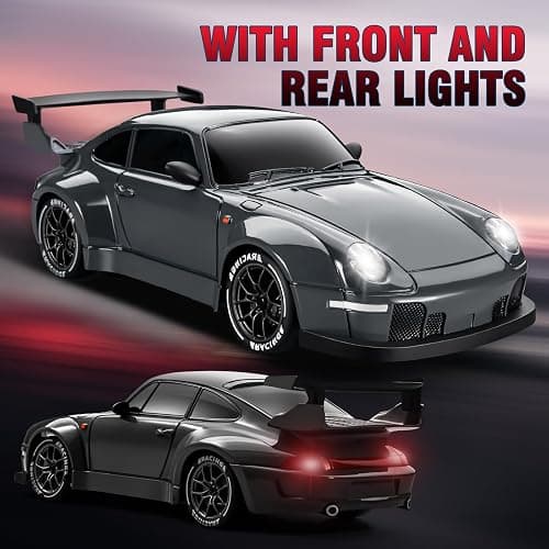 ACAMMZAR RC Drift Car Pro Upgraded with Gyro, 1:24 Full Proportional Remote Control Car, 25KM/H 4WD High Speed RC Cars with Lights, Extra Racing Tires, Vehicle for Adults Kids Boys Girls, Gray thumbnail 5