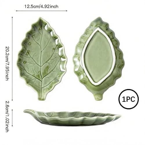 YumiPLUS Ceramic Leaf Shape Spoon Rest for cooking, Cute Green Cooking Spoon Holder for Stove Top,Large Porcelain Spatula Rest for Kitchen Counter, Farmhouse Kitchen Decor (green) thumbnail 2