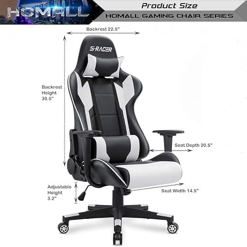 Homall Gaming Chair, Office Chair High Back Computer Chair Leather Desk Chair Racing Executive Ergonomic Adjustable Swivel Task Chair with Headrest and Lumbar Support (White) thumbnail 3