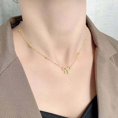 SUNNYOUTH Bow Necklace for Women Bowknot Choker Necklace 14K Gold Plated Ribbon Choker Necklaces Fashion Jewelry Gifts thumbnail 6
