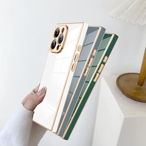 SAKUULO Case for iPhone 16 Pro Max Cute Plating Gold Case for Women Girls Soft TPU Shockproof Raised Full Camera Protection Electroplate Bumper Cover for iPhone 16 Pro Max 6.9"- White thumbnail 5