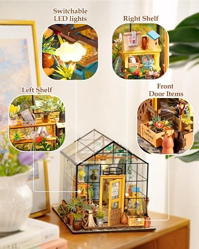 Rowood Miniature House Kit, DIY Miniature Greenhouse Dollhouse Kits for Adults, Mayberry Street Miniatures, Wooden Crafts for Adults, Gifts on Birthday Christmas - Cathy's Flower House thumbnail 8