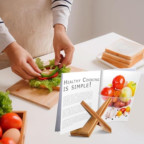 Sunnychicc Cookbook Stand for Kitchen, Recipe Book Holder for Kitchen Counter, Wooden Cookbook Holder, Rustic Cook Book Stand thumbnail 6