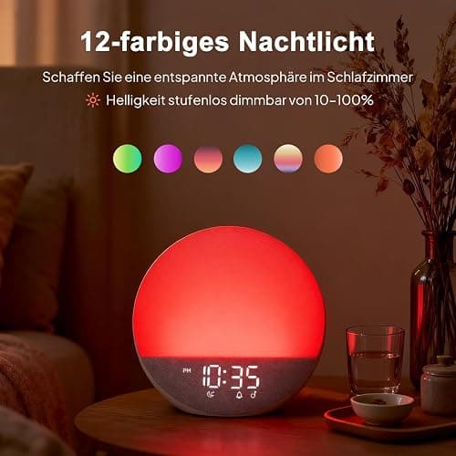 Hiromeco Tageslichtwecker Lichtwecker Sonnenaufgang Bluetooth: Natürliches Wake Up Light - 25 White Noise mit Timer - RGB Nachtlicht für Erwachsene Kinder Schlafzimmer thumbnail 6