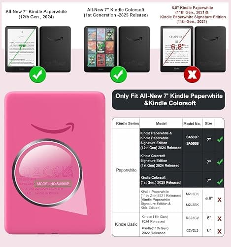Lightweight Case for 7" Kindle Paperwhite 12th Gen 2024 & Kindle Colorsoft | PU Leather Foldable Protective Cover, Magnetic Closure, Auto Wake/Sleep, for Kindle Case, Book Lovers Gifts thumbnail 2