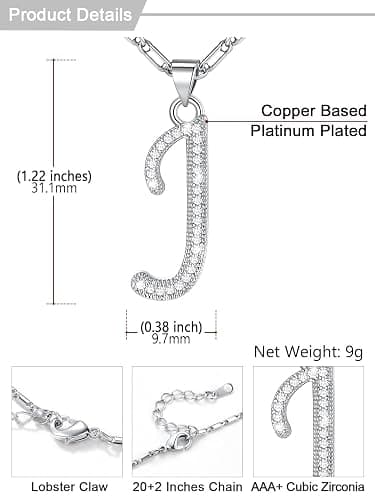 U7 Initial Necklace for Women, Gold/Platinum Plated CZ Crystal Letter A-Z Pendant Necklace, Shiny 20 Inch Name Chain Dainty Personalized Jewelry for Men Mom Wife Friend thumbnail 5