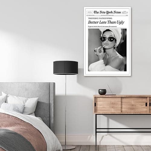 FBKDVC Funky Girl Ästhetisches adrettes Poster, trendiges schwarz-weißes Leinwandbild, Wandkunst "Better Late Than Ugly", Zeitungs-Kunstdruck für Badezimmer, Mädchen, Wohnheim, Wohnung, Zimmer, 30,5 x thumbnail 2