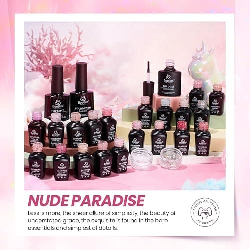 Beetles Nude Pink Gel Nail Polish Set - 25PCS 20 Colors Neutral Jelly Pink Sheer Milky White Gel Nail Kit Soak Off UV with Base Glossy Matte Top Coat Pearls Rhinestones Nail Charms Gift for Women thumbnail 6