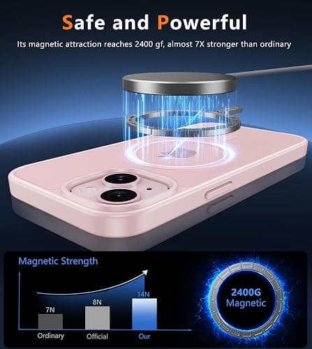 FNTCASE for iPhone 15 Case: for iPhone 14 & iPhone 13 Case | Magnetic Frosted Translucent Slim Shockproof Cell Phone Cover | Military Grade Protection Drop Proof Tough Protective Cases-LightPink 6.1” thumbnail 3