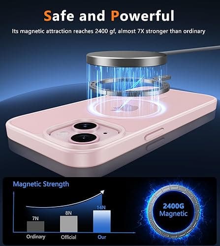 FNTCASE for iPhone 15 Case: for iPhone 14 & iPhone 13 Case | Magnetic Frosted Translucent Slim Shockproof Cell Phone Cover | Military Grade Protection Drop Proof Tough Protective Cases - LightPink - iPhone 15 / iPhone 14 / iPhone 13(6.1 inch) - Light Pink thumbnail 3