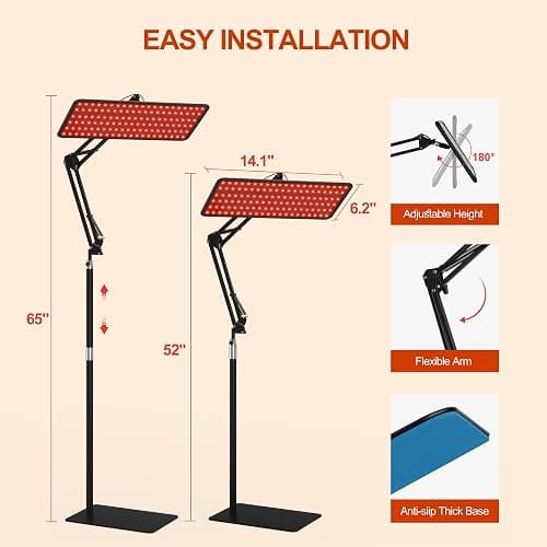 Morfone Red Light Therapy for Body Face - Tri-Wavelength (660nm, 850nm, 940nm) LED Infrared Light Therapy Lamp Panel with Adjustable Stand, Protective Glasses, Home Use, Gift for Women Girl, Black M thumbnail 6