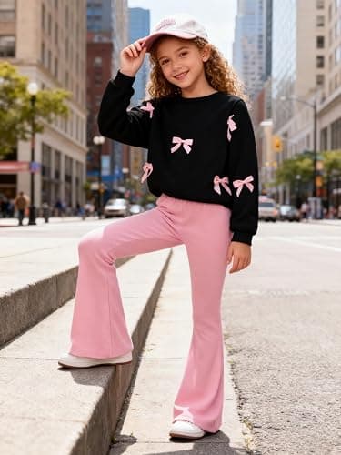 Voxikidio Girls 2 Piece Outfits Long Sleeve Butterfly Sweatshirt & Flared Pants Fall Clothing Set Size 7-12 Years thumbnail 3