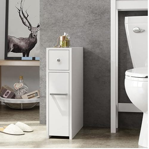 Spirich Slim Bathroom Storage Cabinet, Free Standing Toilet Paper Holder, Bathroom Cabinet Slide Out Drawer Storage, White thumbnail 4