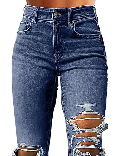 Flamingals Women's Bell Bottom Jeans Flare Distressed Ripped Stretchy Mid Rise Bootcut Denim Jeans thumbnail 4
