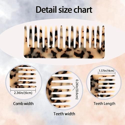 Large Hair Detangling Comb - Wide Tooth Comb Cellulose Detangler Combs for Women Thick Curly Wavy Wet Dry Hair 2 Pack (Tortoise Shell, Ivory) thumbnail 5