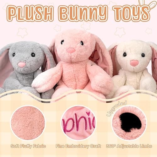 Personalized Bunny Plush for Kids Custom Bunny with Embroidered Name, Stuffed Animal for Toddler 1-3+ Girls Boys Bunnys Plush Toys Personalized Baby Newborn Kids Gifts for First Birthday Easter thumbnail 4