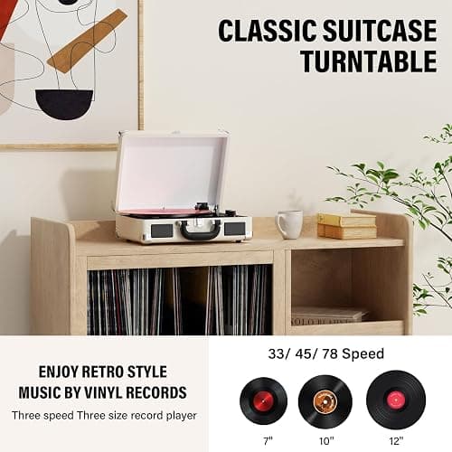 Vinyl Record Player Bluetooth 3-Speed Portable Vintage Suitcase with Built-in Speakers, RCA Line Out AUX in Headphone Jack Vintage Turntable, White thumbnail 7