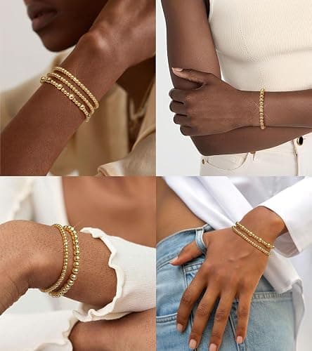 doubgood Gold Bracelets for Women, 5 Piece 14K Gold Plated Bracelet Stack Beaded Ball Jewelry Sets Gifts for Women thumbnail 3