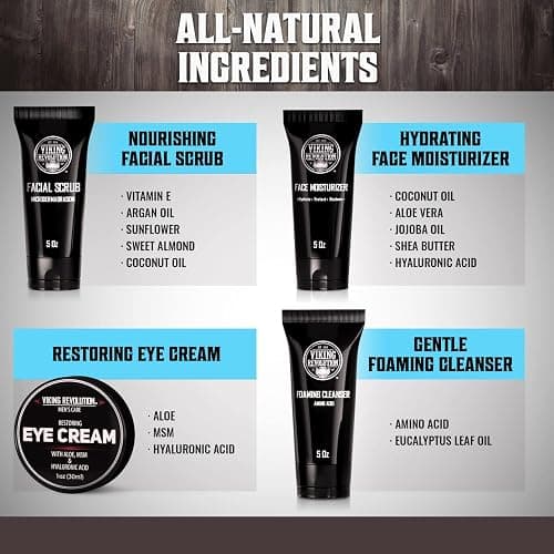 Viking Revolution Men's Facial Skin Care Kit - Includes Rejuvenating Face Moisturizer, Microdermabrasion Facial Scrub, Foaming Cleanser (5oz Each) and Eye Cream (1oz) thumbnail 5