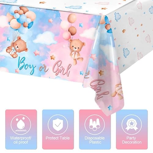 Tischdecke Gender Reveal, 3pcs 220 * 130cm Baby Party tischdecke, Rosa und Blau tischdecken mit Bär, tischdecke Outdoor für Gender Reveal Party, Baby Party Dekoration, Boy or Girl deko - Rosa und Blau thumbnail 5