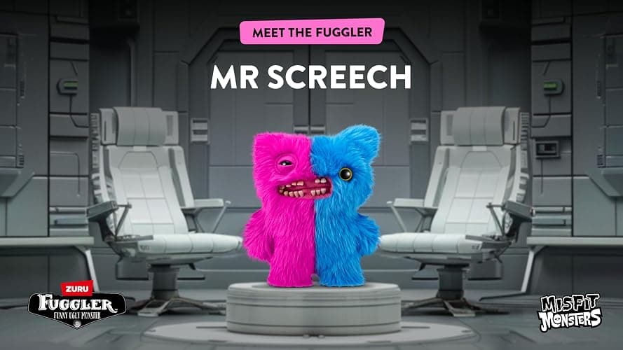 Fuggler ZURU Misfit Monsters 9" Series 1 Funny Ugly Monster Plush Toy (Mr Screech - Pink & Blue) thumbnail 6