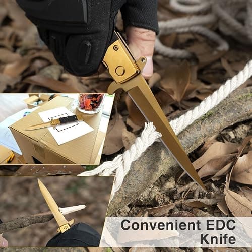 GVDV Folding Pocket Knife with G10 Handle, 7Cr17 Stainless Steel EDC Knife with Safety Liner-Lock, Camping Hunting Fishing Knife for Men Women, Gold thumbnail 6