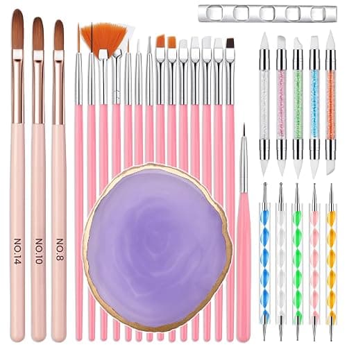 Nail Art Brushes Set for Nail Art: 31Pcs Acrylic Nail Brush Tools With Palette Pen Holder - Gel Polish Nails Design Painting - Dual Head Manicure Carving Pen Dotting Pen Kit for Salon & Home Use - Image 1