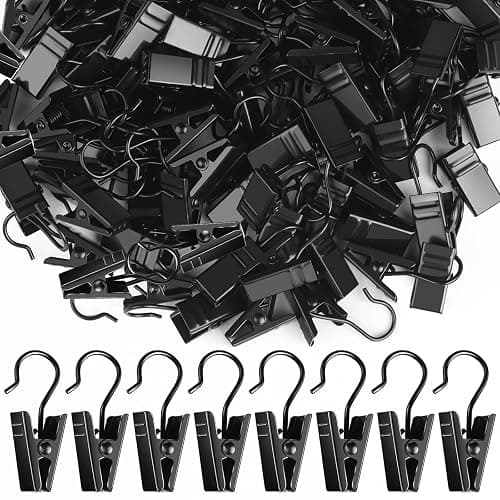 Teenitor 100 Pack Small Curtain Clips Curtain Hooks for Outdoor String Lights, Stainless Steel Clips for Hanging Curtain Hooks for Drapes, Black - Image 1