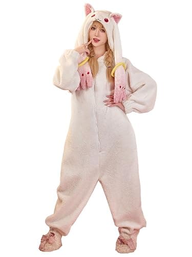 Micotaku Puella Magi Madoka Magica Kyubey Jumpsuit Pajamas Set, Embroidered Cosplay Loungewear - Image 1
